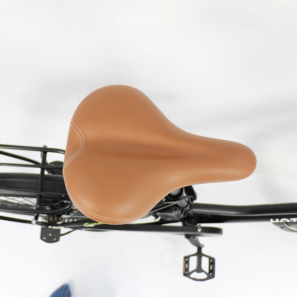 Retro Brown Leather 2 Seat Electric Bike Seat for Road Beach Mountain Bike Saddle All Seasons PU Foam CN