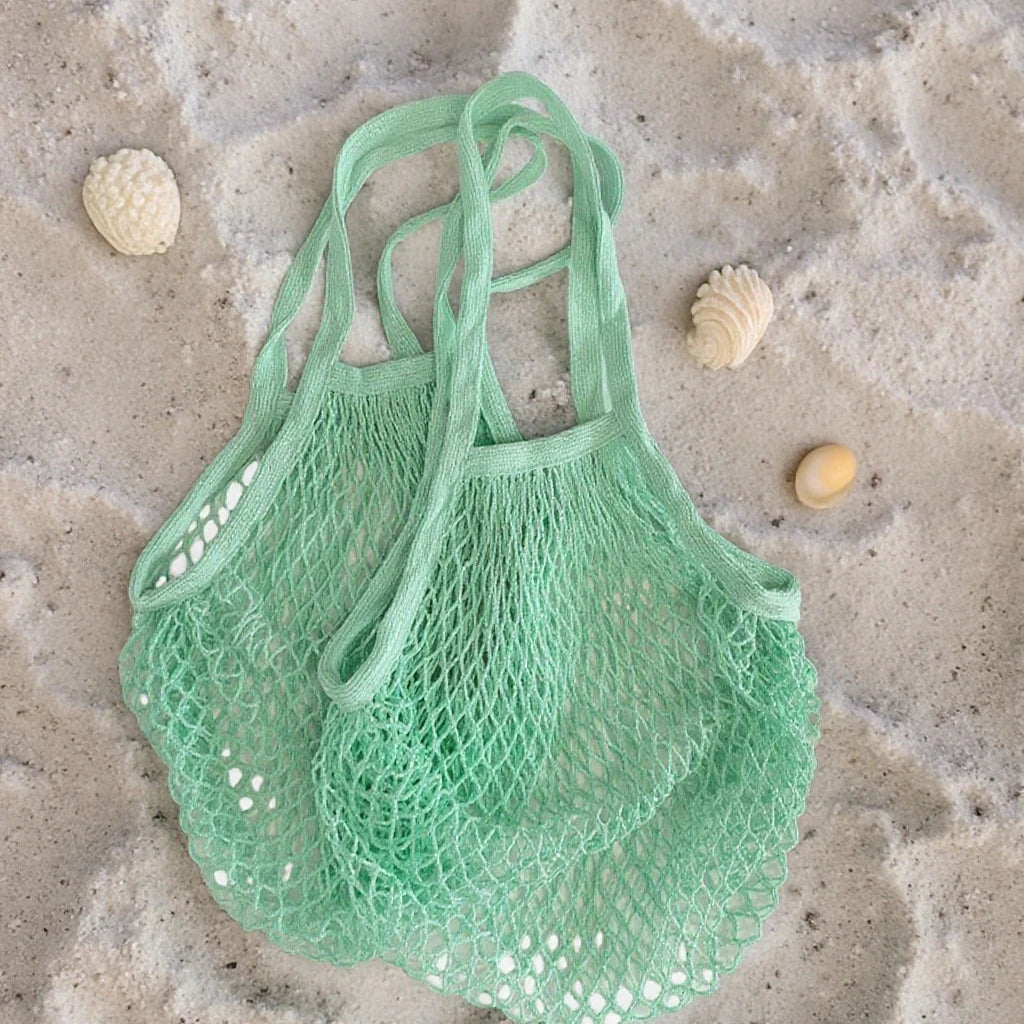 Reusable Cotton Tote Beach Bags Reusable Turquoise Mesh Bikini Packing Bags With Handle
