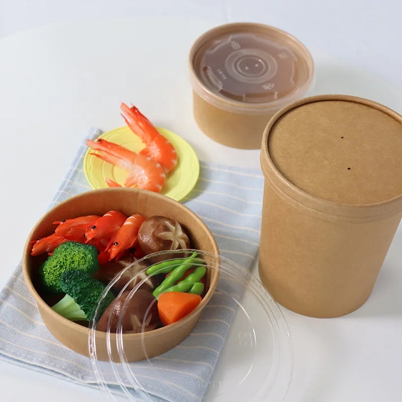 Salad Bowl to Go Disposable Kraft Paper Bowl with Lid for Hot Food