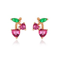 SP Sterling Silver Simple Cute Design Fruit Cherry Stud Earrings Dainty 925 Zircon Fruit Earrings
