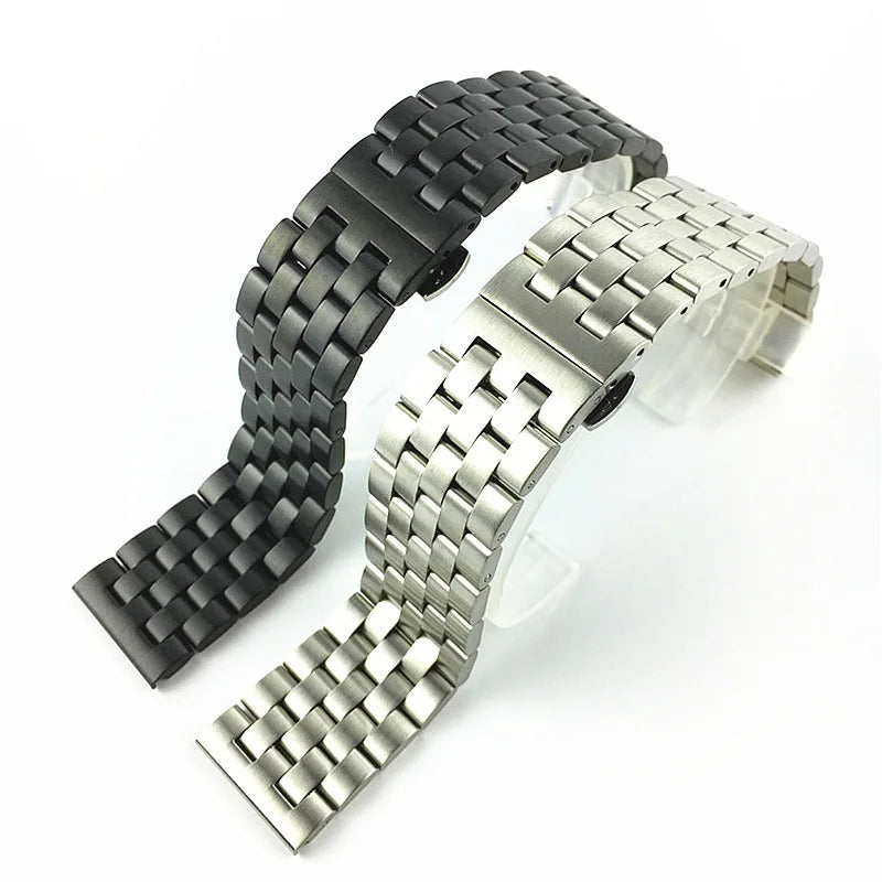 Wholesale Custom PVD Black/Silver Solid Stainless Steel Watch Bracelet With Butterfly Buckle Metal Watch Replacements Chain