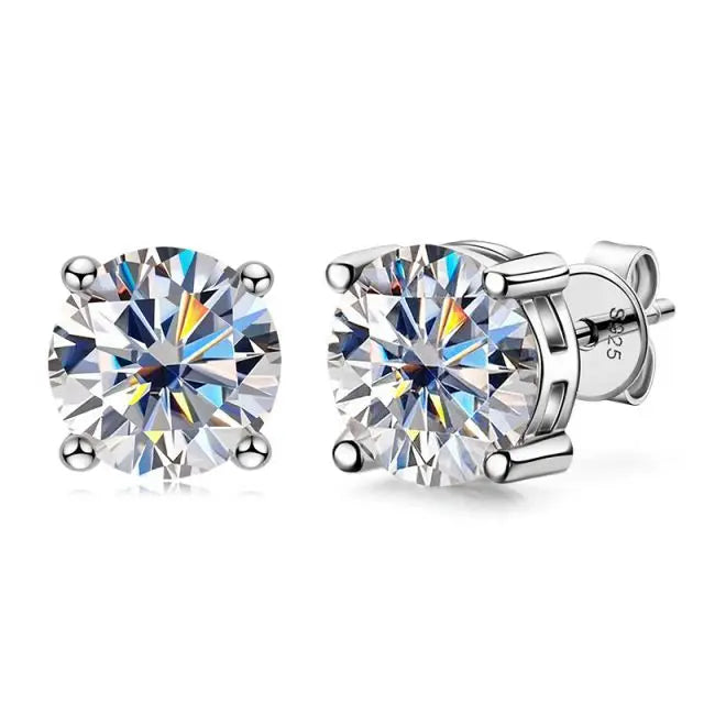 18K White Gold Plated 925 Sterling Silver Earrings with Lab Created Diamond Moissanite Stud Luxury Jewelry