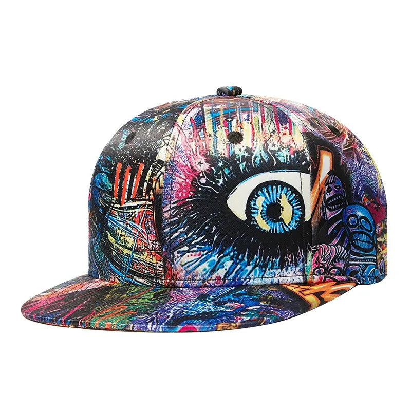 Custom Sublimation Printed Handpaint Flat Brim Stylish 6 Panel Snapback Cap Hat