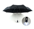 Customized Printing LED Umbrella with Logo Printing 3-Folding Design Business Gifts Plastic Handle Nylon Material