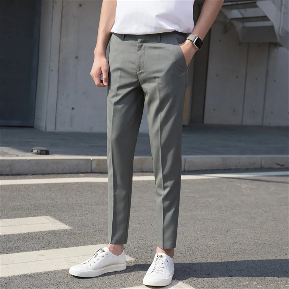 2024 Men's Breathable Non-iron Casual Pants Korean Style Slim Cropped Trousers Men's Trousers