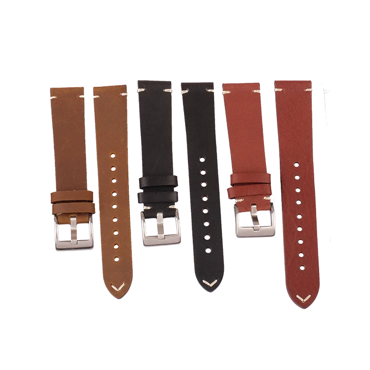 Wholesale Price Adjustable Breathable Male Black Cowhide Genuine Leather 22mm Smart Watch Bands for Men