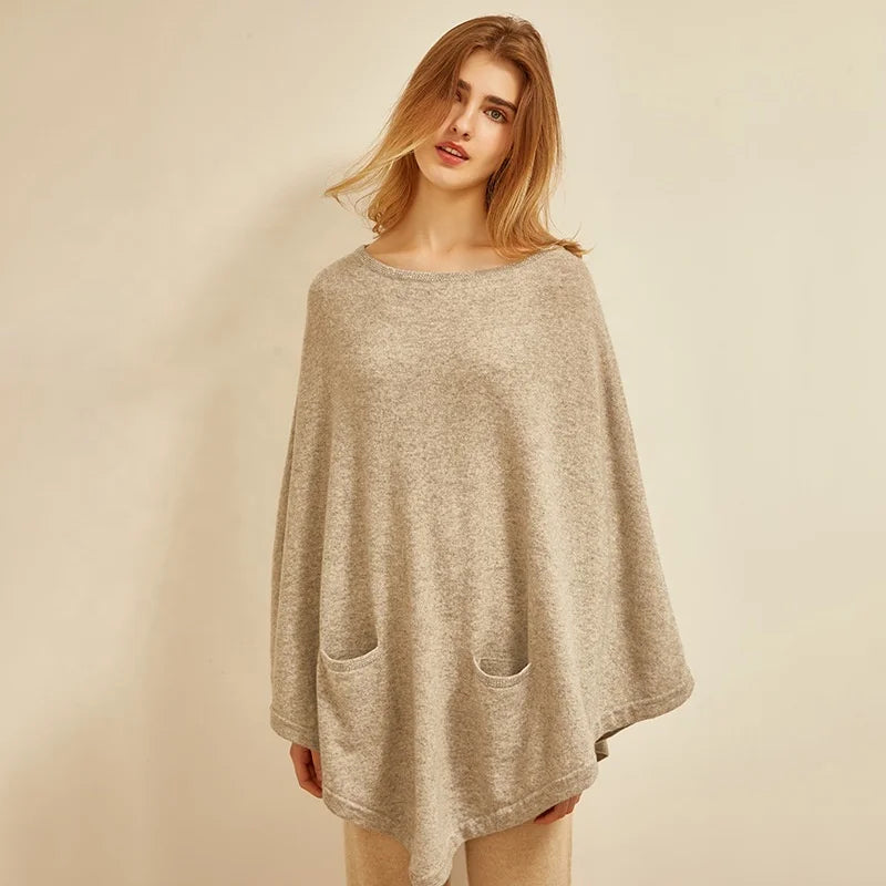 Custom Design Winter Lady 90% Wool 10% Cashmere Poncho Customize logo Women Luxury Warm Plain Knitted Cape Shawl With Rhinestone