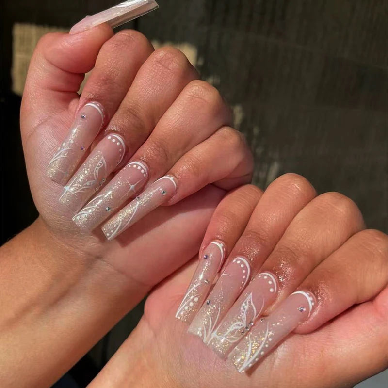 Wholesale 24Pcs Factory False Nails Coffin ABS Full Cover Short Length Finger Nails Nail Glue Design Style Butterfly Press
