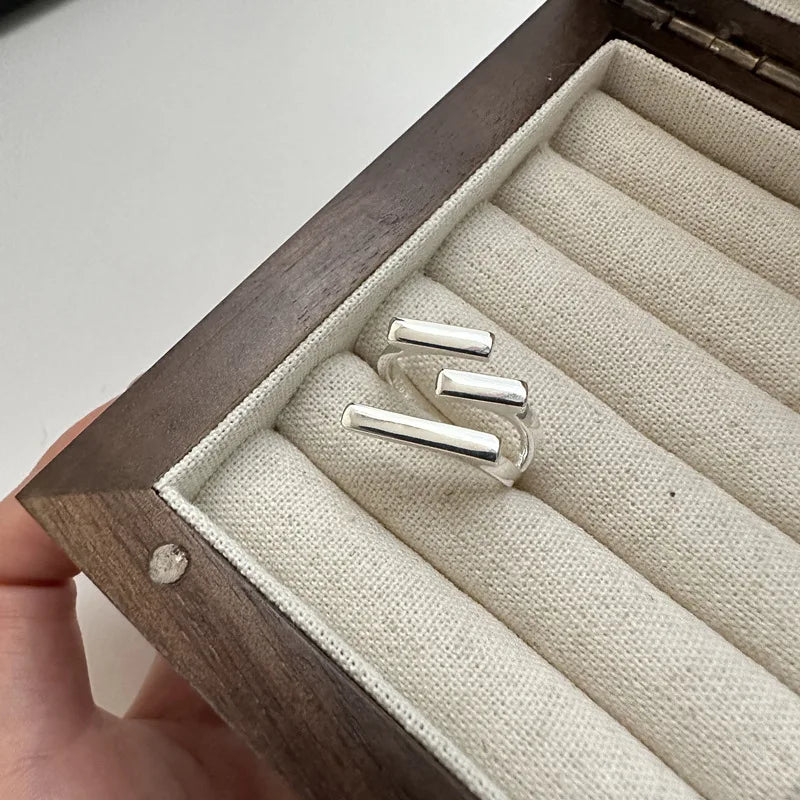 Unique Design 100% Real 925 Sterling Silver Geometric Multi-layer Line Rings for Women Fine Jewelry