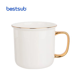 For BestSub Wholesale JS Coatings Personalized 9oz 280ml Gold Rim Handle Bone China Porcelain Ceramic Cup Best Sublimation Mug