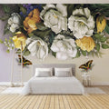European style hand-painted retro rose flower oil painting wallpaper living room TV background wall bedroom office mural