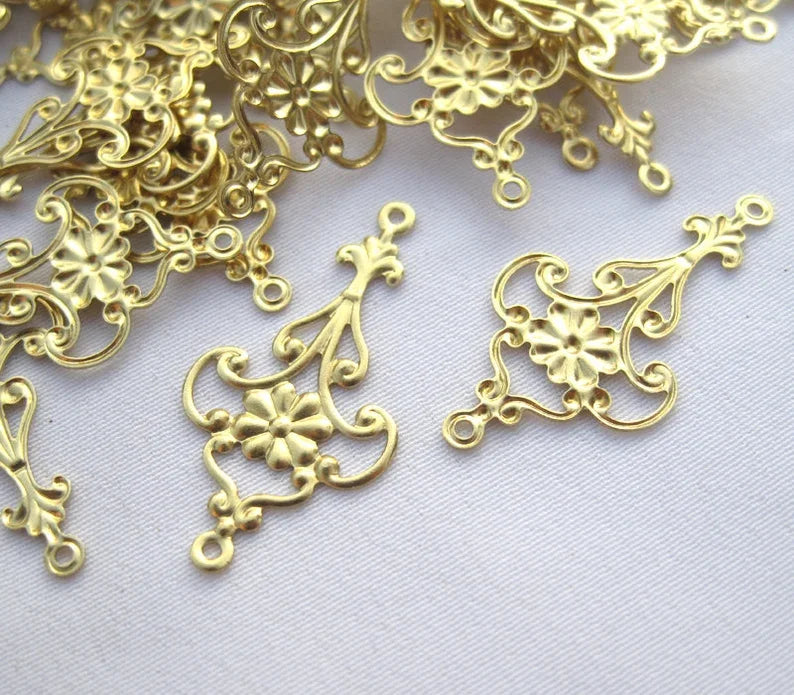 Floral Trimming Charm Connector Brass Filigree Earring Findings