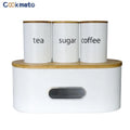 Hot Selling White Modern Metal Bread Boxes Saving Bread Bin for Kitchen with Bamboo Cutting Board Lids