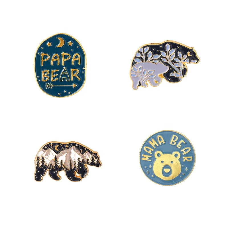 Pin Moon Bear Enamel Metal New MAMA Bear and PAPA Bear Lapel Pin Custom Alaska Glacier Black Souvenir Europe in Stock 2pcs QIHE