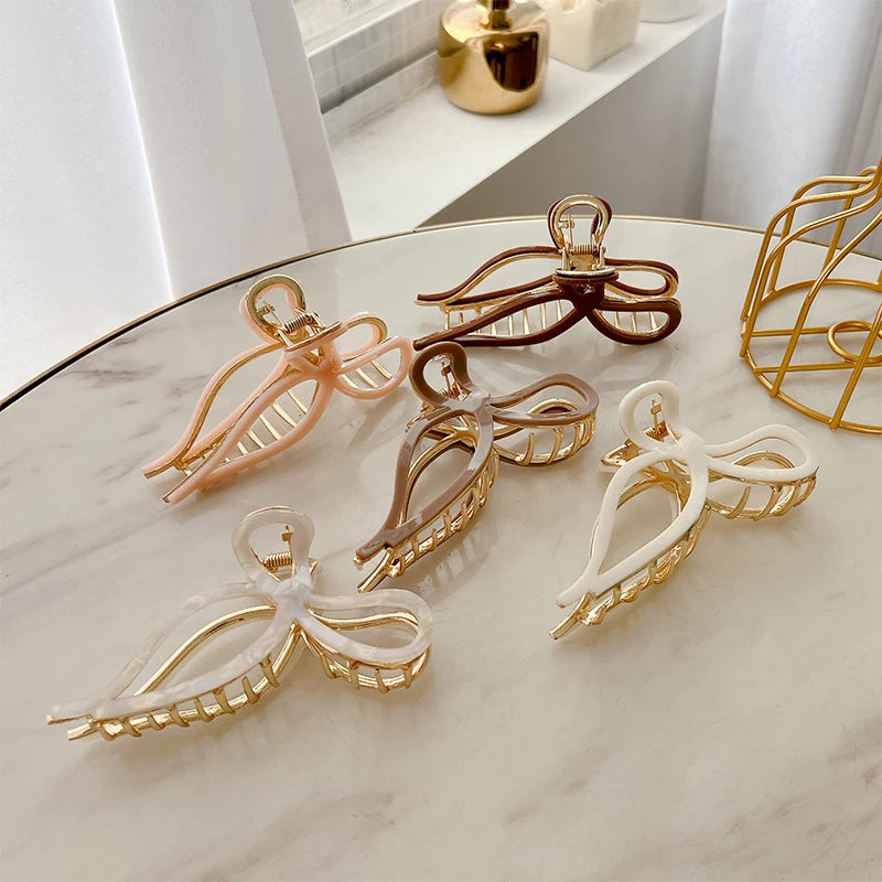 DOWELL Large Bow Solid Color Hair Claw Clips Temperament 11.5cm Metal Acetate Hair Claws