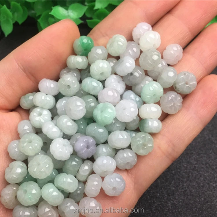 Emerald Grade a Bulk Beads Jade Trimmings Diy Jewelry Accessories Earrings Waxy Ice Pumpkin Bracelet Pendant Wholesale