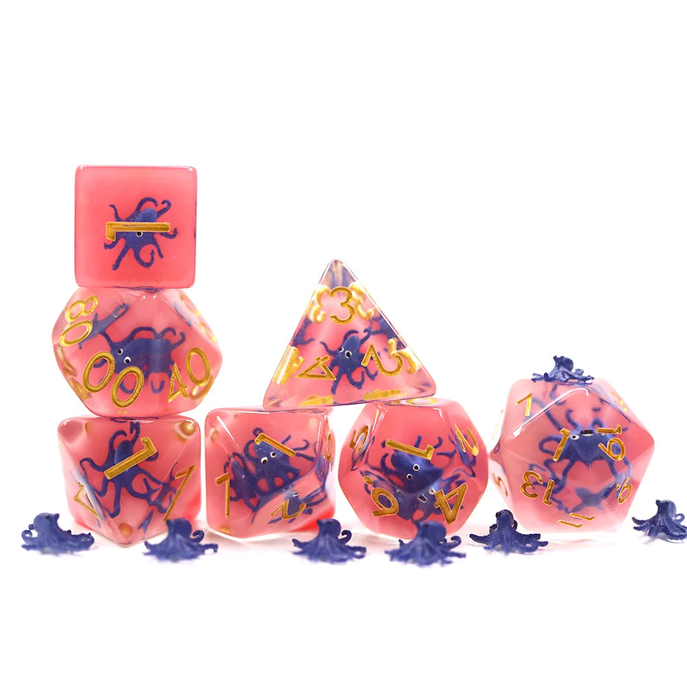 Custom LOGO Polyhedr Board Game DND RPG Dice Resin Dark Blue Octopus Dice in Stock