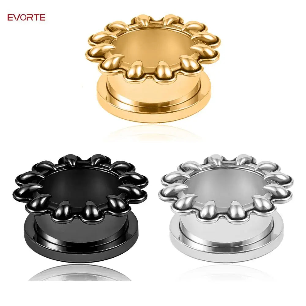 Evorte Fashion Gold Plated Stainless Steel Ear Plug Flare Flesh Tunnel Body Piercing Jewelry Ear Gauges Expander Stretching Kit