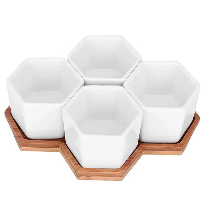 Hot Sale Plant Pot 2.76*2.56*1.97in 4Pcs Flower Pot Desktop Decor With Bamboo Tray Yard for Home Balcony Garden