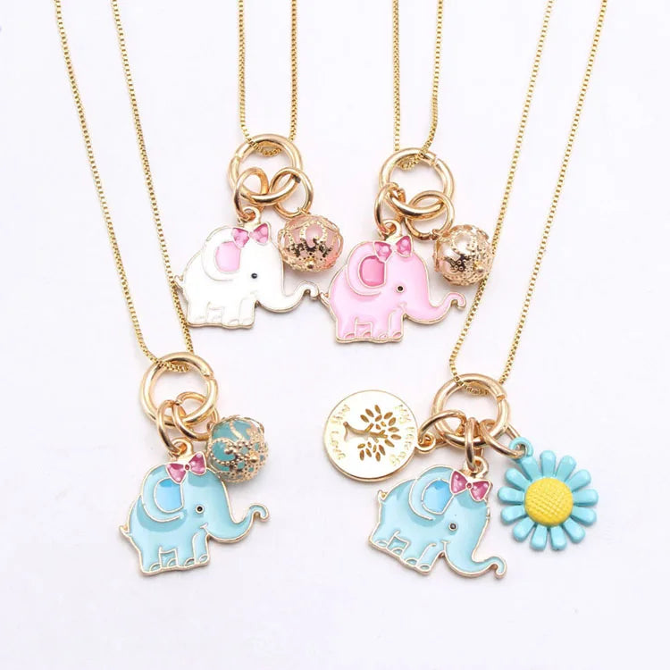 Cute Elephant Pendant Necklace Dripping Alloy Small Pendant Box Chain Children's Necklace