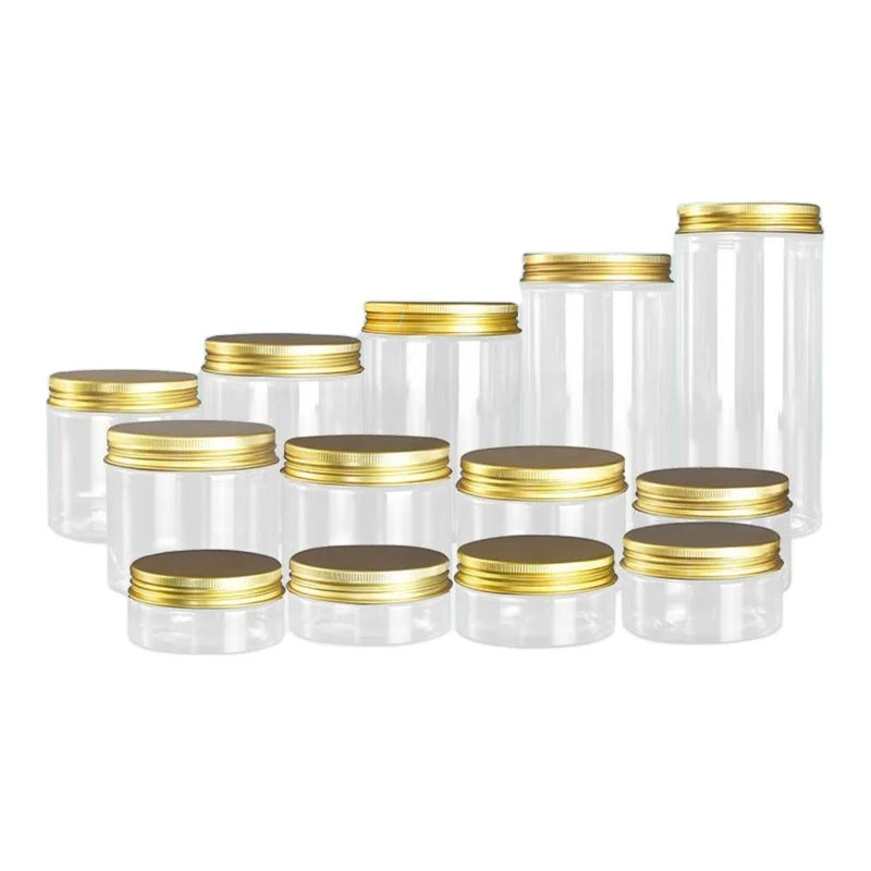50-500ml Empty Cosmetic Plastic Jar Cookie Candy Honey Food Container Clear PET Plastic Jars with Aluminum Lids