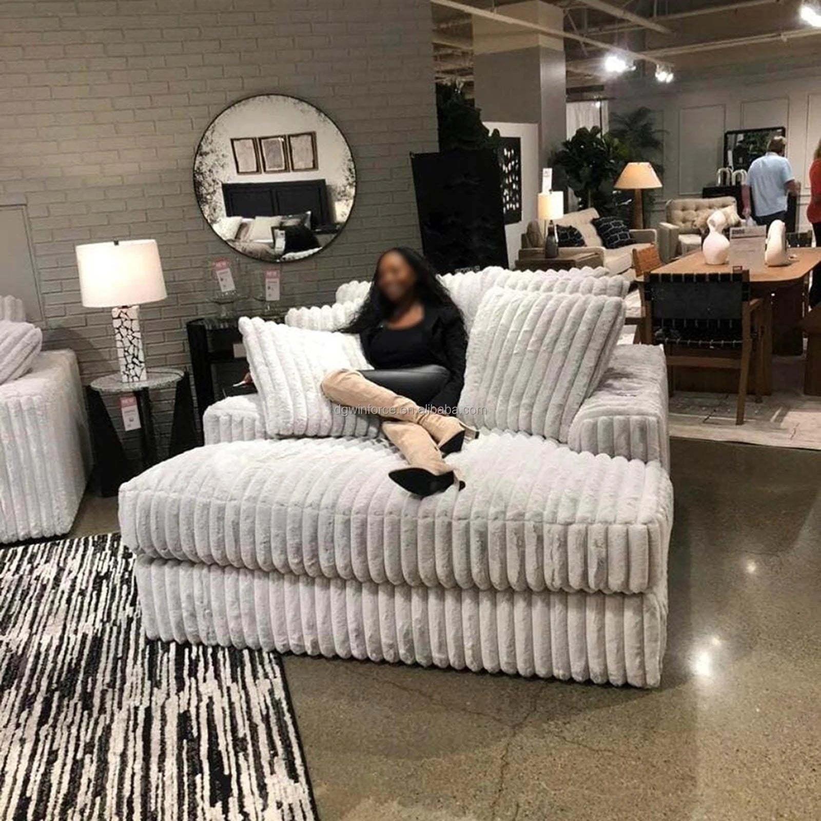 Winforce Minimalist Modern Corduroy Sofa Chaise Sectional Convertible Tufted Solid Wood Frame Villa Living Room Sofa Couches