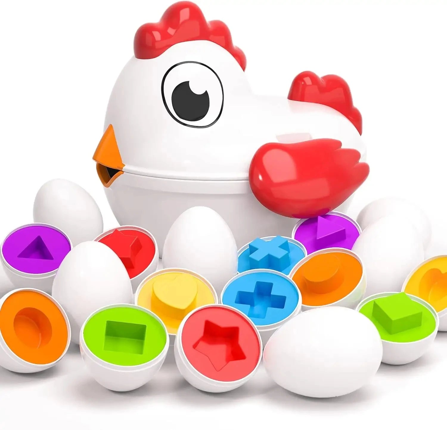 Chicken Easter Eggs Toys Color Matching Game Shape Sorter with 6 Toy Eggs for Kids Fine Motor Skills Sensory Education Toy