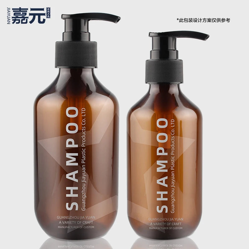 Packaging PET Translucent Amber Color Glossy Shampoo Bottle 200ml 300ml