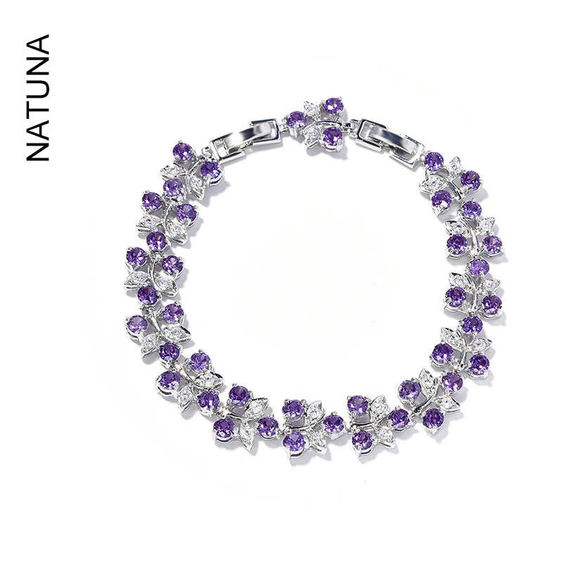 Natuna Factory Price Mix Colors Couple Bracelet Leaf Zircons Female Wholesale Women'S Bracelet Brass Thin Zircon Bracelet