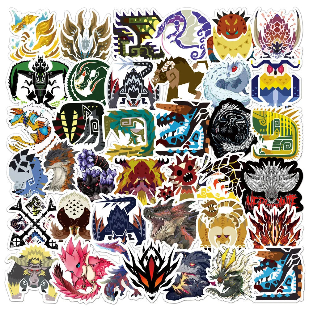 50Pcs Game Monster Hunter Decorative Stickers for Girl Kids Suitcase Laptop Bike Guitar Water Bottle Skateboard Vinyl PVC Decals