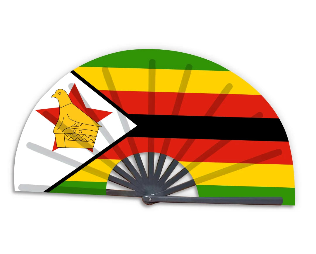 New Product Customized National Country Flag Zimbabwe Folding Bamboo Hand Held Fan