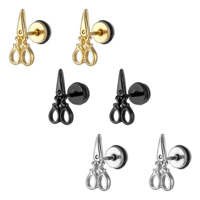 Factory Hotsale Wholesale Fashion Punk Stainless Steel Jewelry Gold Plated Scissors Stud Earrings for Men Women