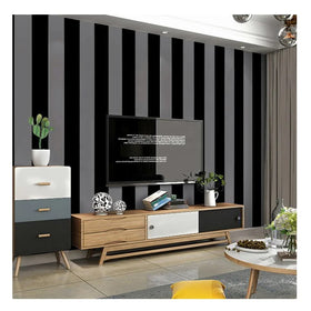 Modern Black and Grey Striped Vinyl Pvc Wall Paper Wallcovering Decorative Wallpapers for Living Room Home Coffee bar