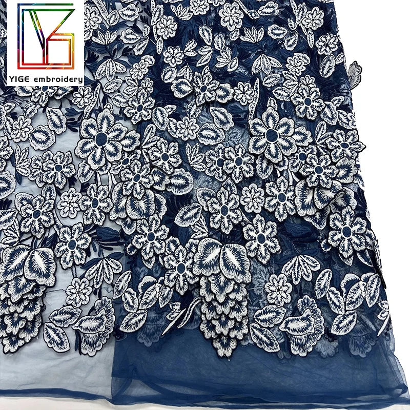 Latest 3D Flower Embroidered Lace Bridal Dress Tulle Fabric Laces Fabrics for Women
