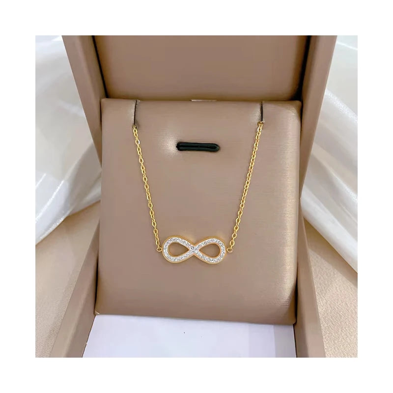 Fashion Custom Gold Silver Romantic Korean Simple Crystal love Pendent Gold Chain Stainless Steel Infinite Heart Necklace