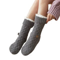 Women's Winter Fashion Lozenge Jacquard Fluffy Fuzzy Velvet Soft Bed Socks Button Christmas Thicken for Daily Use at Home Sleep