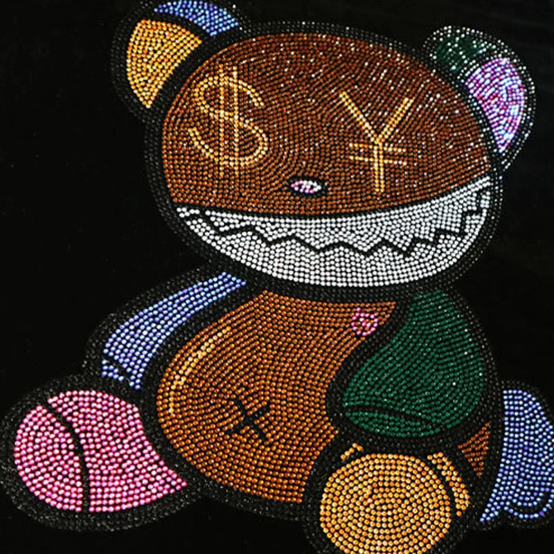 Bear Hotfix Rhinestone Design for T Shirt Hat Heat Press Stickers Transfer Printing T Shirt Vinyl Heat-Press-Sticker