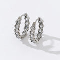 Korean Jewelry Women Fashion White Small Zircon Stainless Steel Silver Color Hoop Earrings