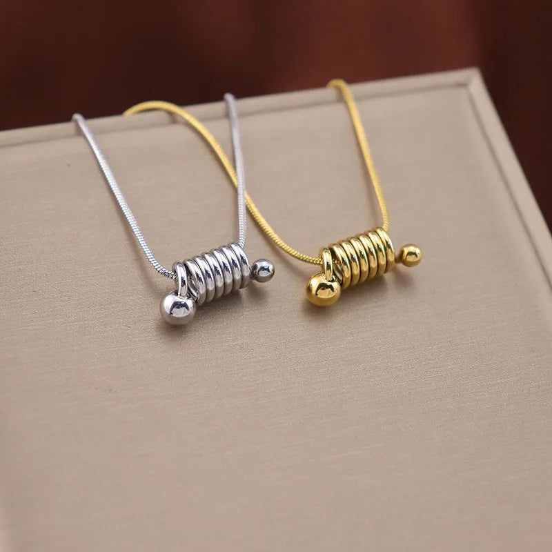Charms Snake Bone Chain Choker Necklaces 316L Stainless Steel Gold Color Ball Bead Spiral Spring Pendant Necklace
