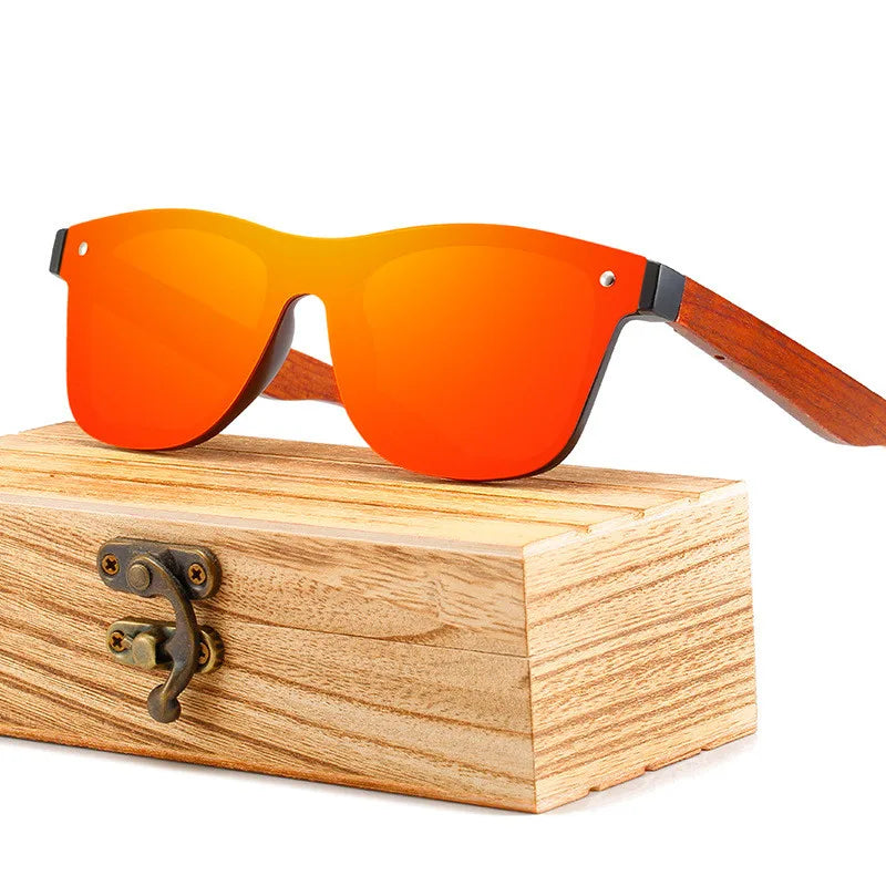 Custom Logo Hot Selling Polarized Square Wood Sunglasses Colorful Mirror Lens Natural Wooden Sunglasses Men