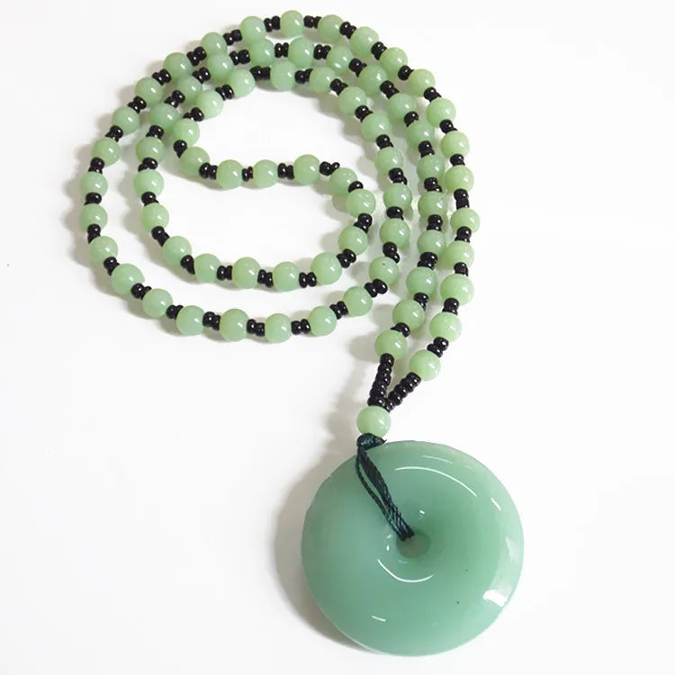 Chinese Dragon Zodiac Goldfish Buddha Jade Color Pendant Carved Flower Gods Sculpt Statue Beaded Necklace Chain Gift Bag