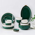 Green Ceramic Dinner Plates Dishes Plates and Bowls Set Catering Plates Salad Soup Bowl Dinnerware Set for Restaurant
