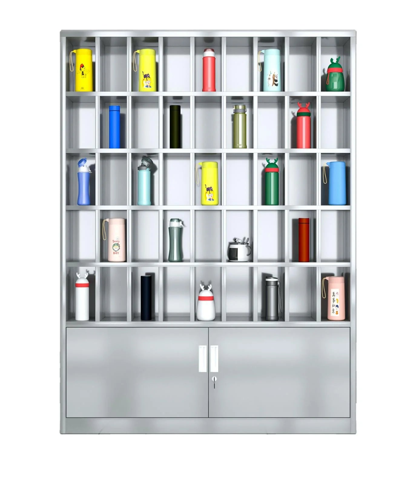 Modern Stainless Steel Cups and Bottles Holder Rack Water Storage Display Shelves for School and Hospital Application