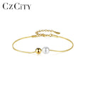 CZCITY Chain Link Jewelry Gold Sterling Silver Trendy Beaded 925 Designer Korean Pearl Charm Bracelet