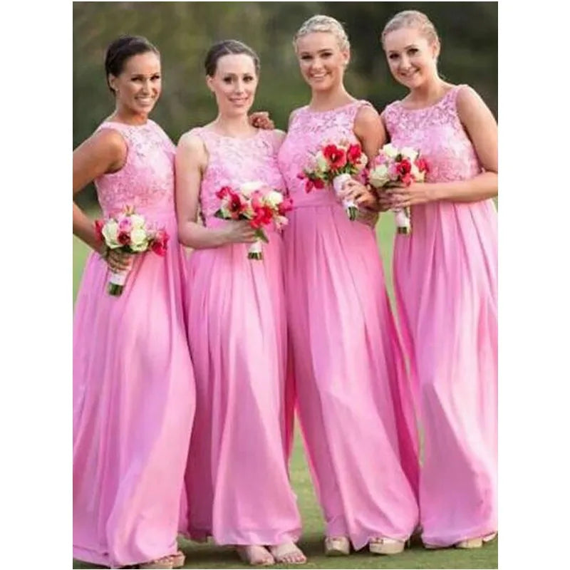 Pink Front Split Bridesmaid Dresses Lace Appliques African Maid of Honor Gown Black Girls Floor Length Wedding Guest Dress