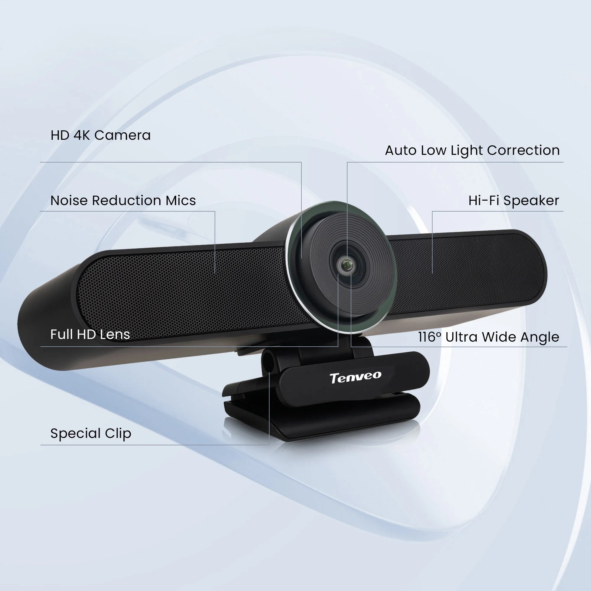 All-in-one AI 4K Auto Framing 124 Degree USB PC Webcam with Speakerphone and Microphones