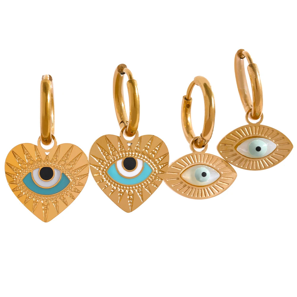 JINYOU 741 Stainless Steel Turkish Eye Drop Earrings 18K Gold Plated Enamel Stylish Jewelry for Women