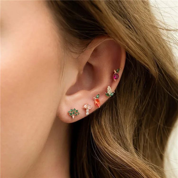 SP New Design Zircon Stud Earrings Jewelry 18K Gold Plated S925 Silver Needle Vegetable Stud Earrings