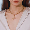 New INS Trend 18K Gold Stainless Steel Necklace Ribbed Round Pendant Cuban Chain Necklaces