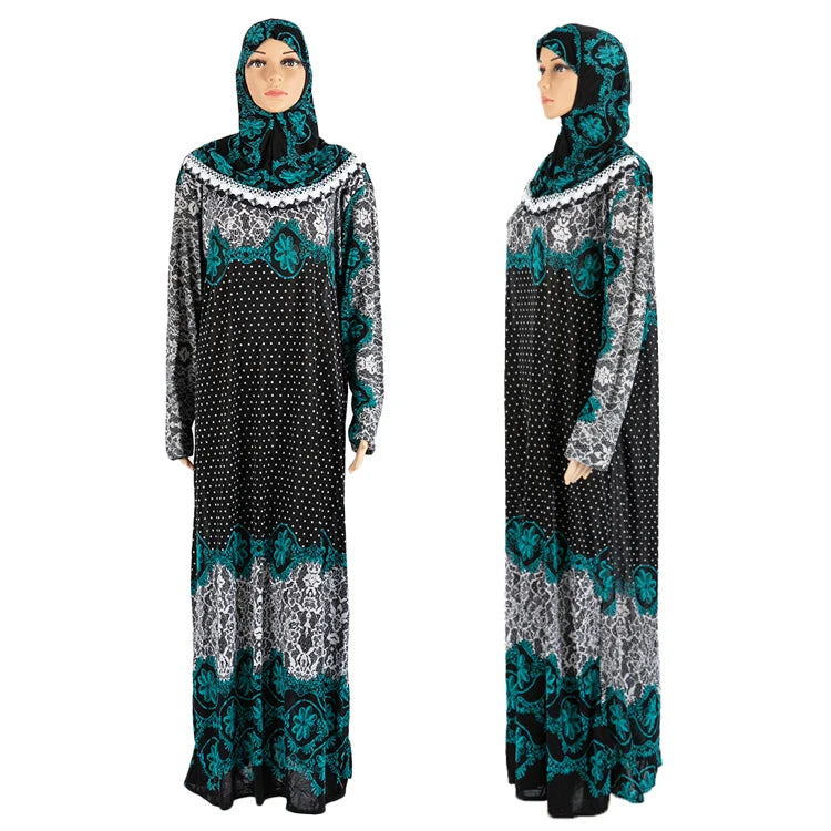 Printing Long Dresses Muslim Abaya Embroidery Lace Maxi Dress Hijab Robe Arab Dubai Caftan Turkey Khimar Malaysia Abaya